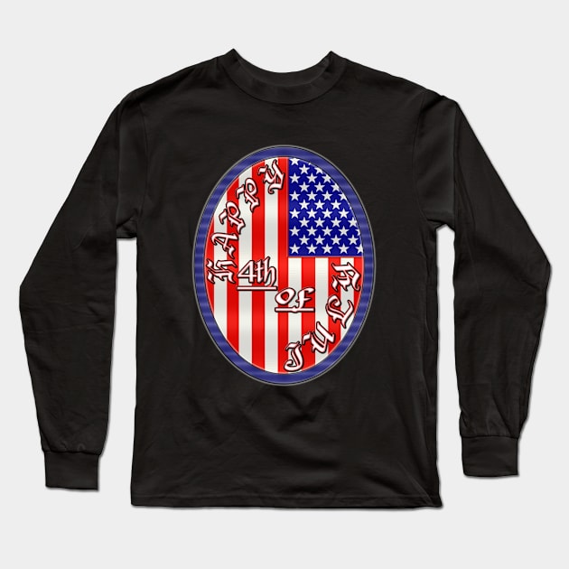 Happy 4th of July Flag Design - US American Flag Pendent Emblem - White, Black and Red Long Sleeve T-Shirt by CDC Gold Designs